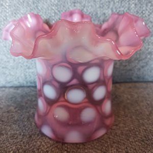 Antique Fenton Cranberry Opalescent Coin Spot Vase
